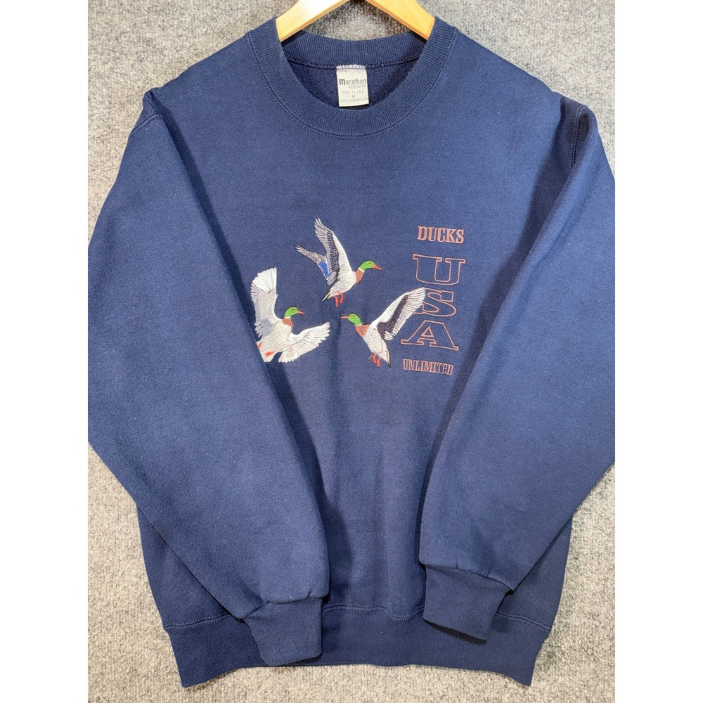 Marathon Apparel Ducks Unlimited Sweatshirt Mens Medium Blue Vintage USA Made